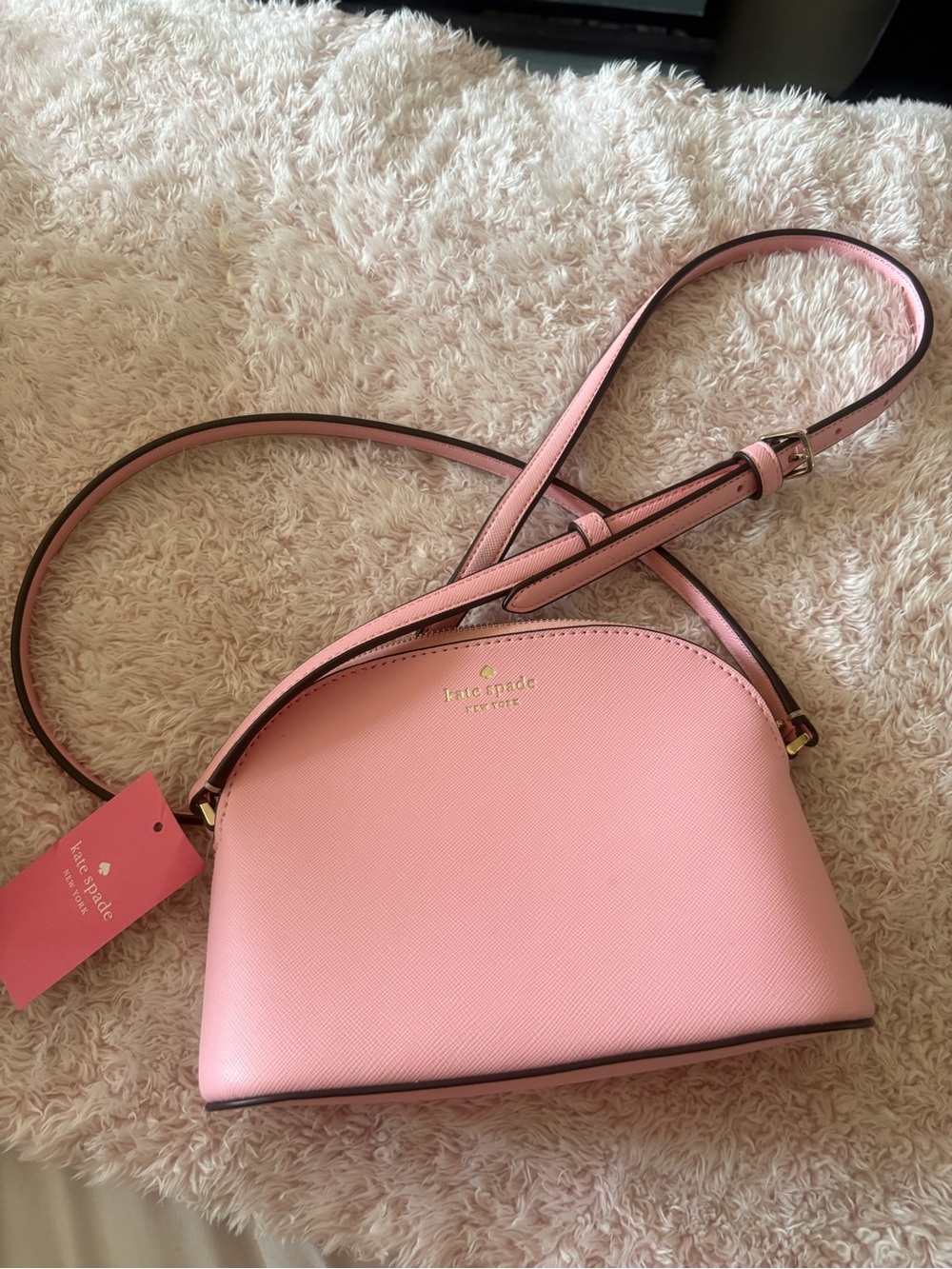 kate spade Pink Saffiano Dome Crossbody with Gold Hardware
